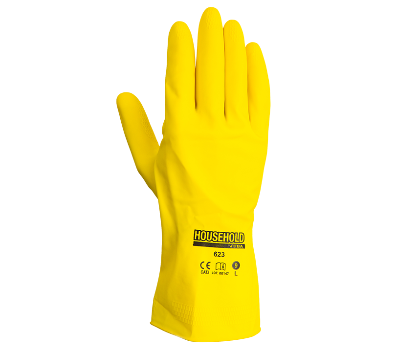 Guantes de látex multiusos amarillos con agarre en relieve (12 pares de  guantes de goma, talla S)